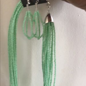 Green seed bead necklace and earrings set